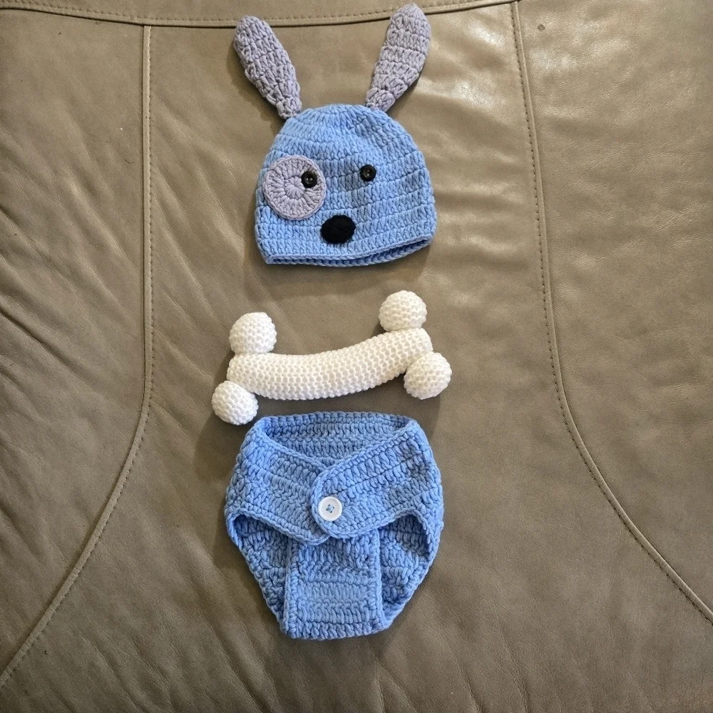 Adorable Baby Gift Set Crochet Blue Hat and Diaper Short Set.